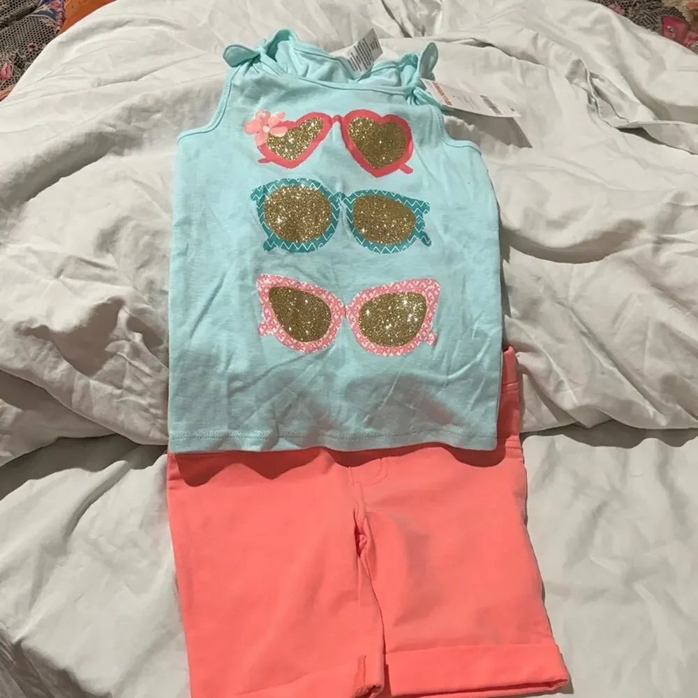 Gymboree 4 Aqua glitter sunglasses Tank Top epic threads 4 Coral Shorts Set nwot
